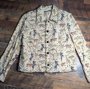 Maggy L Beige Animal Print Quilted Jacket 100% Silk
